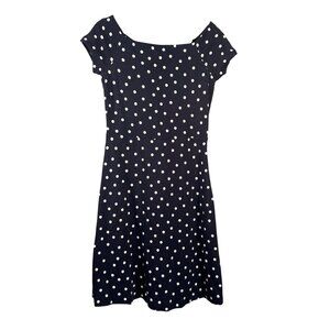 Boden Womens Size 8 Navy & White Polka Dot Short-Sleeve Fit & Flare Dress